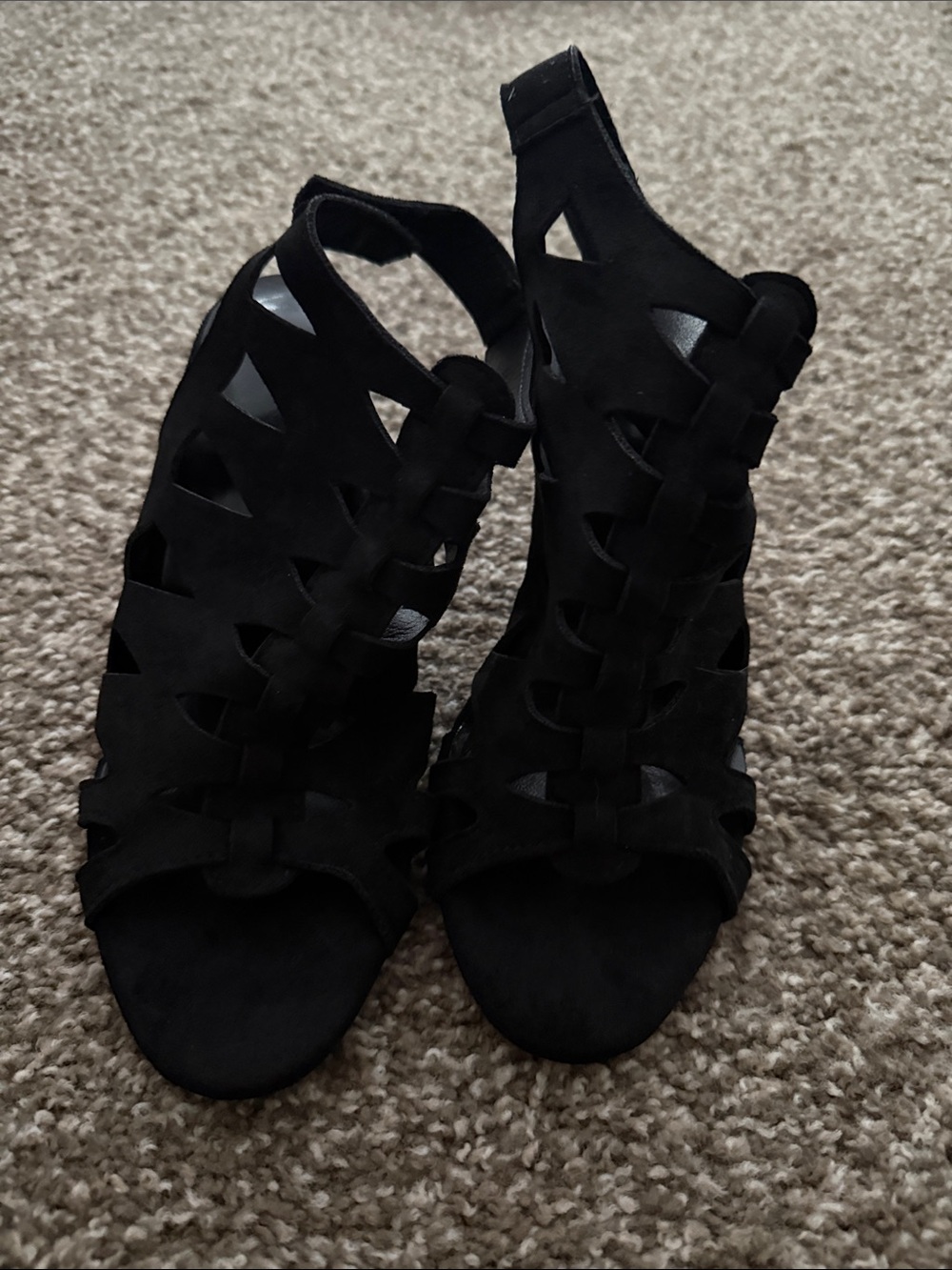 Source Unknown Black Suede Cutout High Heel Sandals